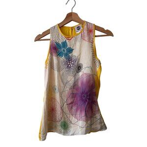 Monica Ocejo Sleeveless Yellow Blouse With Geometric Floral Print XS